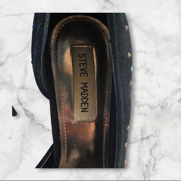Steve Madden Lannaa Suede Heels With Rhinestones And Peek A Boo Toe Size 6 5 - Picture 3 of 7
